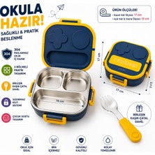 Kesene 304 Paslanmaz Çelik 3 Bölmeli Çocuk Beslenme Kutusu Sızdırmaz Lunch Box Kaşık Çatal Dahil 17 cm