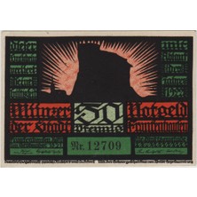 Banknoting Almanya 50 Pfennig 1921 Notgeld-Frankenhausen Şehri. Çil.
