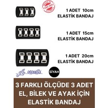 Ağaoğlu Elastik Bandaj Seti 3’lü (1X10CM-1X15CM-1X20CM) 12 Klipsli 4,5 Metreye Kadar Uzar, Spor ve Günlük Kullanım (Siyah)