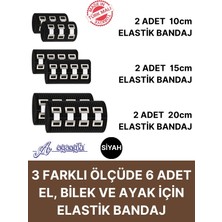 Ağaoğlu Elastik Bandaj Seti 6’lı (2X10CM-2X15CM-2X20CM) 12 Klipsli 4,5 Metreye Kadar Uzar, Spor ve Günlük Kullanım (Siyah)