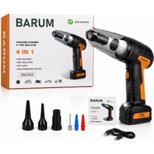 Barum 4'ü 1 Arada Şarjlı Araç Süpürgesi ve Lastik Şişirme Kompresörü 12V 90W LED Işıklı Kablosuz El Süpürgesi