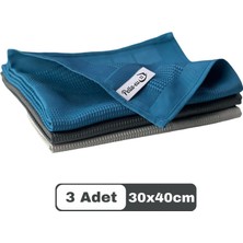 Mikrofiber Cam Bezi Genel Temizlik Bezi Mutfak Banyo Yüzey 3 Adet Mavi Antrasit Gri 30X40CM