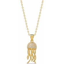 Serelya 316L Çelik Zincir Gold Renk Zirkon Taşlı Jellyfish Model Kolye
