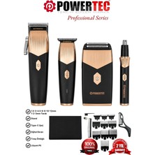 Powertec TR-5600 Pro 4'lü Set Siyah Tıraş Makinesi Saç-Sakal-Burun&Kulak Kablosuz Kullanım