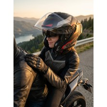 Çenesiz Yarım Kask Caspiano Çenesi̇z Csp 097 Matt Black Gray Red Şeffaf Vizörlü Motosiklet Kaskı