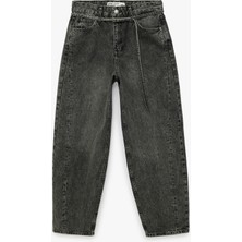 Koton Pamuklu Kemerli Dikiş Detaylı Rahat Kalıp Düz Paça Denim Pantolon - Ballon Jeans