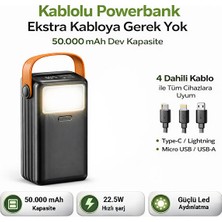 Forestia Cp-05 50.000MAH 22.5W Süper Hızlı Şarj Powerbank - Dahili 4 Kablolu ve LED Aydınlatmalı Harika Ürün