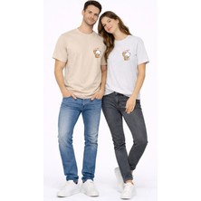 Nevermind Minimal Ayıcık Kalp Baskılı Sevgili Kombini 2'li Oversize Unisex Tişört Seti