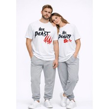 NEVERMIND Sevgili Kombini Her Beast His Beauty Oversize Çift Tişört Unisex Partner Couple Kombin Seti