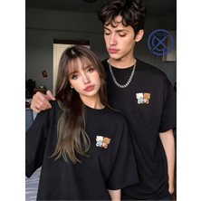 Nevermind Ayıcık Baskılı Sevgili Kombini 2'li Unisex Tişört Seti %100 Pamuk