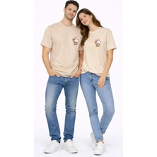 Nevermind Minimal Ayıcık Kalp Baskılı Sevgili Kombini 2'li Oversize Unisex Tişört Seti