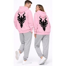 NEVERMIND Unisex Ejderha Baskılı Beyaz Sevgili Kombini Oversize Hoodie Seti