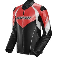 Scoyco JK187 Motosiklet Montu Deri 4 Mevsim Oxford 600-D Dayanıklı Kumaş Motorcu Mont Black-Red