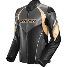 Scoyco JK187 Motosiklet Montu Deri 4 Mevsim Oxford 600-D Dayanıklı Kumaş Motorcu Mont Black-Gold