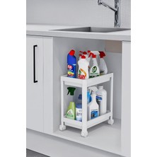 Delixa Flex Elite Pro 2 Katlı Beyaz Tekerlekli Çok Amaçlı Banyo Mutfak Düzenleyici Raf - Evye Al