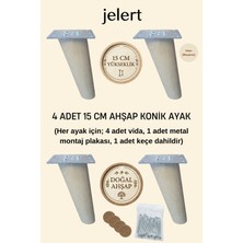 Jelert Konik Masif Gürgen Mobilya Ayağı 15 cm – Metal Montaj Aparatlı, Robot Süpürge Uyumlu Koltuk Kanepe Tv Ünitesi Baza Yükseltme Ayağı (Ham/boyasız ) - Dörtlü