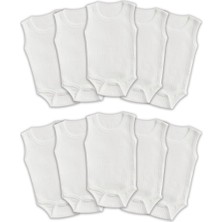 Delixa 10'lu Ribana Bebek Atlet Body Zıbın Raporlu Çıtçıtlı Beyaz 100% Pamuk - Ribana Bebek Body Z
