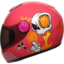 M201VR Skull Pink Motosiklet Çocuk Kaskı Full Face Kids Kask