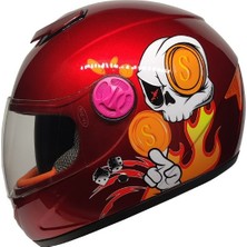 M201VR Skull Red Motosiklet Çocuk Kaskı Full Face Kids Kask