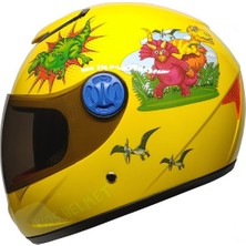 M201VR Dino Yellow Motosiklet Çocuk Kaskı Full Face Kids Kask