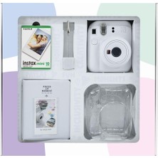 Delixa Mini 12 Beyaz Fotoğraf Makinesi 10'lu Film Simli Pleksi Kılıf Pvc Albüm ve Kıskaçlı Resim Sta