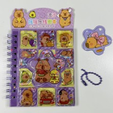 Delixa Sevimli Capybara 3'ü 1 Arada, 3D Sulu Kapak, Spiralli, 38 Yaprak Not ve Sticker DEFTERI(11X9CM) Mor