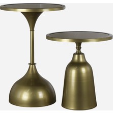 Lorin Ee Lüks Gold Metal Ayaklı Ahşap Tablalı Luxury Üçlü Yan Sehpa Seti