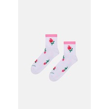 Happy Socks - Beyaz Gül Desenli Sneaker Çorap