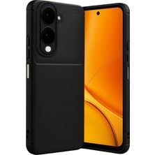 Delixa Vivo Y29S ile Uyumlu Auto Focus Karbon Görünümlü Silikon Kılıf -