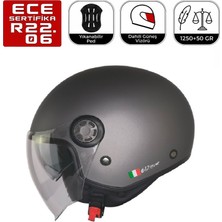 FR612 Mat Gri Motosiklet Kaskı Güneş Vizörlü Yarım Açık Motorcu Kask