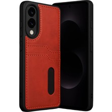 Delixa ile Uyumlu S25 Edge Kırmızı Kartvizitli Deri Kılıf