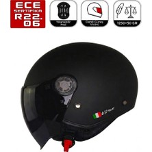 FR612 Mat Siyah Motosiklet Kaskı Güneş Vizörlü Yarım Açık Motorcu Kask