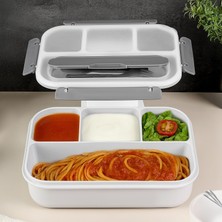 Delixa Sızdırmaz Contalı Yemek Kabı - 4 Bölmeli Çatal Kaşıklı Diyet Beslenme Kutusu Lunch Box Gri