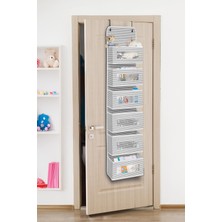 Delixa 6 Katlı Kapı Arkası Düzenleyici Raf Bebek Eşyası Çocuk Odası Banyo Organizer (Gri - Beyaz Çizgili)