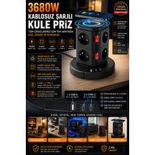 Kılıforyum 3680W Akım Korumalı Kule Priz 8 Ac Priz 1 USB 2 Type-C Çoklu Priz Ev Ofis Kullanımı