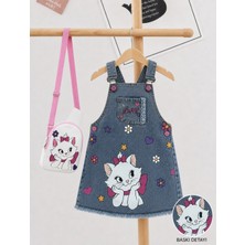 Nota Kids Kız Çocuk Kedi Baskılı Kot Jile Elbise Çantalı Denim Askılı Günlük Elbise 3-8yaş