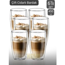 Jet's Home 6’lı Set Büyük Latte Bardağı Cappuccino Bardağı Çift Cidarlı Bardak Americano Bardağı 450 ml