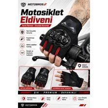 Motobros Motosiklet Eldiveni Motorcu Eldiveni Yazlık Yarım Parmaksız Ce EN-13594 Sertifikalı Kaydırmaz Jk-Yx2 Kırmızı
