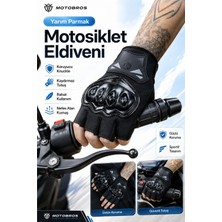 Motobros Motorcu Eldiveni Parmaksız Jk Siyah Yazlık Yarım Kaydırmaz Motosiklet Eldiveni Ce EN-13594 Sertifikalı