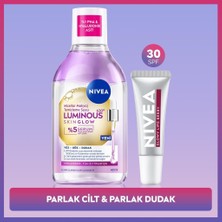 Nivea LUMINOUS630 Skin Glow Makyaj Temizleme Suyu 400ML ve Berry Renkli Nemlendirici Dudak Kremi