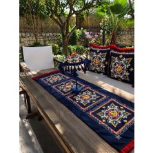 Missidea Majolica Desenli Aydınlatmalı El Yapımı Dekoratif Bali Şemsiye Seti (Led\'li Şemsiye + 2 Adet Kırlent + Runner)