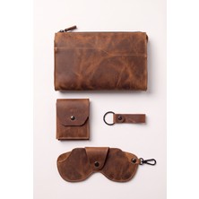 %100 Hakiki Crazy Dana Derisi (El Çantası , Cüzdan , Gözlük Kılıfı , Anahtarlık) Set'i Şık Minimalist