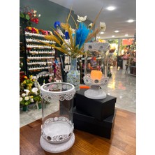 Sedosh Home Vision Taş Işlemeli 2'li Metal Camlı Şamdan Mumluk Seti - 24 cm