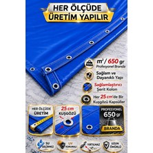 Branda Noktası Profesyonel Mavi Renkli M2/650 gr Polyester Branda - Kuşgözlü ve Şerit Kolon Takviyeli