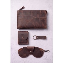 %100 Hakiki Crazy Dana Derisi (El Çantası , Cüzdan , Gözlük Kılıfı , Anahtarlık) Set'i Şık Minimalist