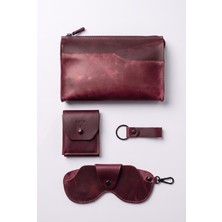 %100 Hakiki Crazy Dana Derisi (El Çantası , Cüzdan , Gözlük Kılıfı , Anahtarlık) Set'i Şık Minimalist