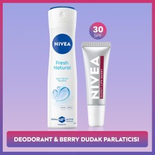 Nivea Kadın Sprey Deodorant Fresh Natural 150ML ve Berry Renkli Nemlendirici Dudak Parlatıcısı