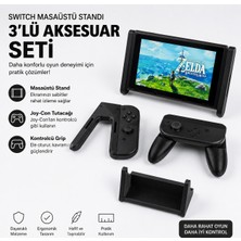 Nintendo Switch Uyumlu 3'lü Aksesuar Seti: Joy-Con + Tekli Tutucu + Masaüstü Standı