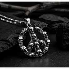 Voyage Accessory Paslanmaz Çelik Tasarım Kurukafa  Dretayllı Gotik Tarz  Barış Işareti Erkek Peace Kolye