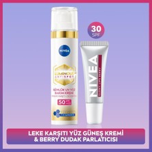 Nivea SPF50 Güneş Koruyucu LUMINOUS630 Leke Karşıtı Yüz Kremi ve Berry Renkli Nemlendirici Dudak Kremi
